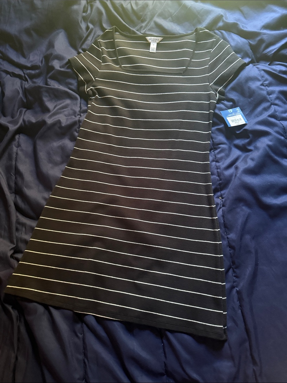 Arizona Jean Company Black Dress with White Stripes - Scoop Neck Mini